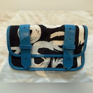 Proenza Schouler Black & White Pattern Clutch with Blue Trim